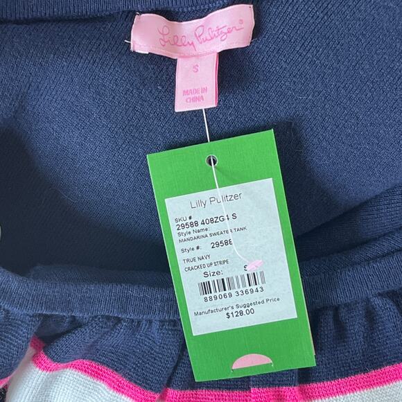 Lilly Pulitzer Mandarina Sweater Tank Top True Navy Cracked Up Stripe Small NWT - Picture 6 of 6